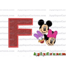 Mickey Mouse and Minnie Mouse With Daisy Duck Faces Applique Embroidery Design With Alphabet F