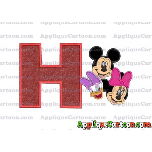 Mickey Mouse and Minnie Mouse With Daisy Duck Faces Applique Embroidery Design With Alphabet H
