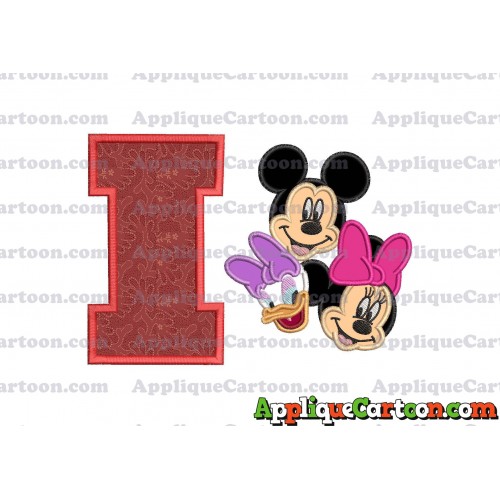Mickey Mouse and Minnie Mouse With Daisy Duck Faces Applique Embroidery Design With Alphabet I
