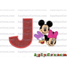 Mickey Mouse and Minnie Mouse With Daisy Duck Faces Applique Embroidery Design With Alphabet J