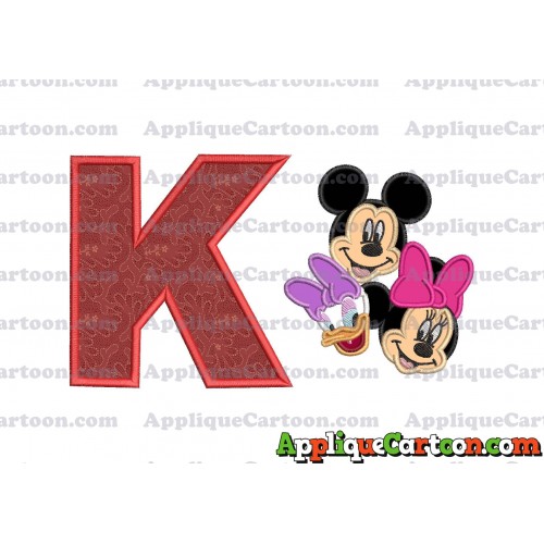Mickey Mouse and Minnie Mouse With Daisy Duck Faces Applique Embroidery Design With Alphabet K