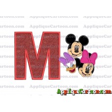 Mickey Mouse and Minnie Mouse With Daisy Duck Faces Applique Embroidery Design With Alphabet M