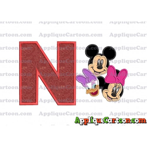 Mickey Mouse and Minnie Mouse With Daisy Duck Faces Applique Embroidery Design With Alphabet N
