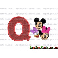 Mickey Mouse and Minnie Mouse With Daisy Duck Faces Applique Embroidery Design With Alphabet Q