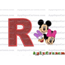 Mickey Mouse and Minnie Mouse With Daisy Duck Faces Applique Embroidery Design With Alphabet R