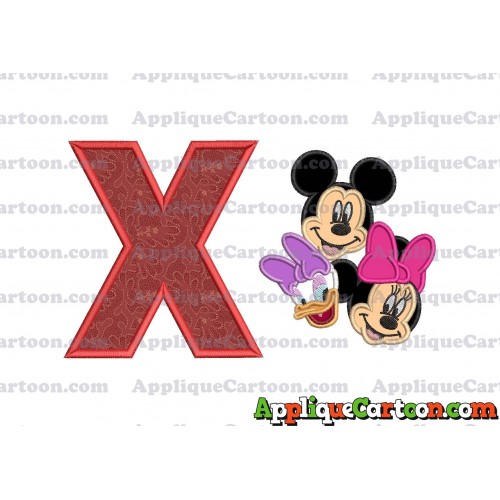 Mickey Mouse and Minnie Mouse With Daisy Duck Faces Applique Embroidery Design With Alphabet X