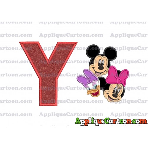 Mickey Mouse and Minnie Mouse With Daisy Duck Faces Applique Embroidery Design With Alphabet Y