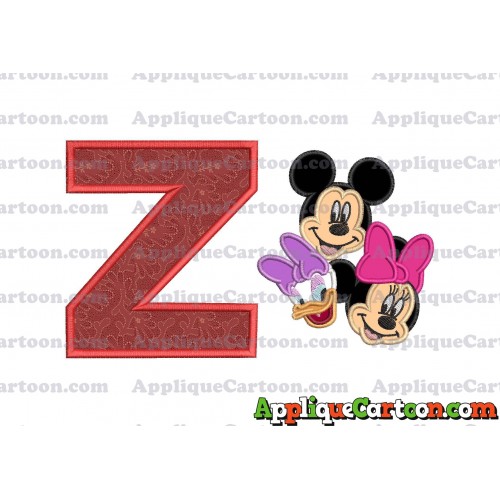 Mickey Mouse and Minnie Mouse With Daisy Duck Faces Applique Embroidery Design With Alphabet Z