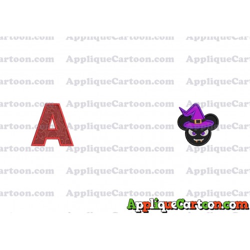 Mickey Wizard Hat Halloween Ears Applique Design With Alphabet A