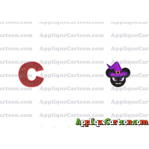 Mickey Wizard Hat Halloween Ears Applique Design With Alphabet C