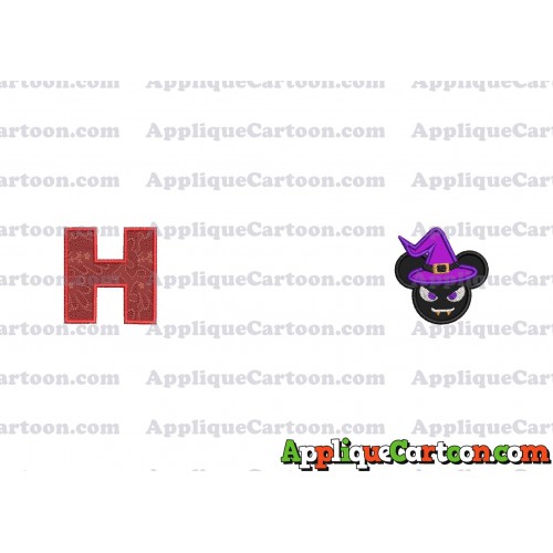 Mickey Wizard Hat Halloween Ears Applique Design With Alphabet H