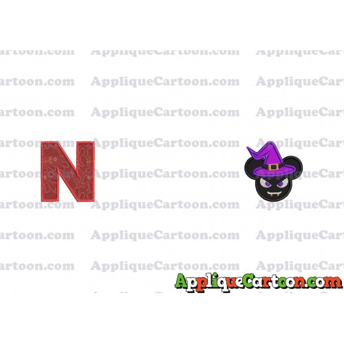 Mickey Wizard Hat Halloween Ears Applique Design With Alphabet N