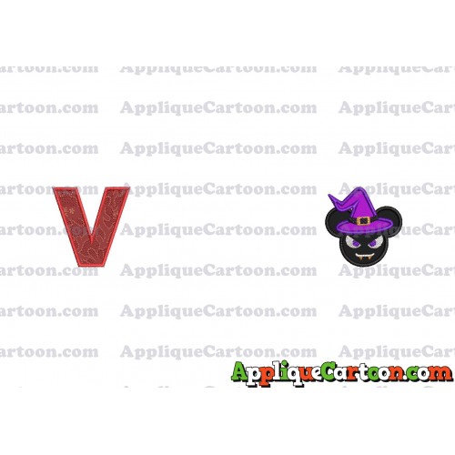 Mickey Wizard Hat Halloween Ears Applique Design With Alphabet V