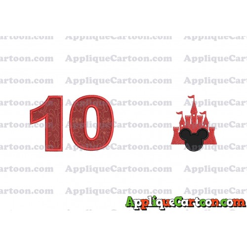Mickey and Castle Applique Design Birthday Number 10