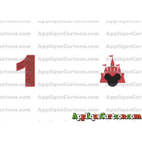Mickey and Castle Applique Design Birthday Number 1