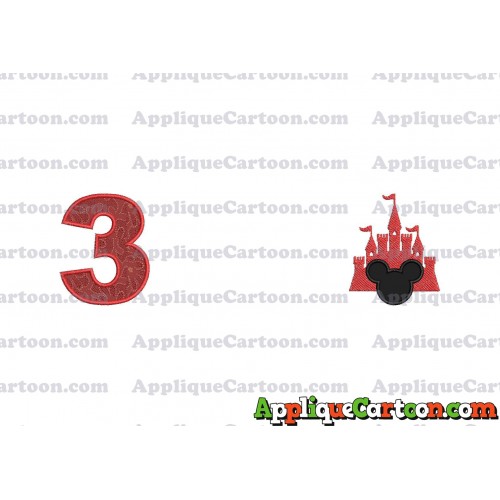 Mickey and Castle Applique Design Birthday Number 3