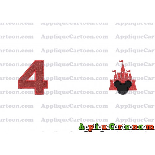 Mickey and Castle Applique Design Birthday Number 4