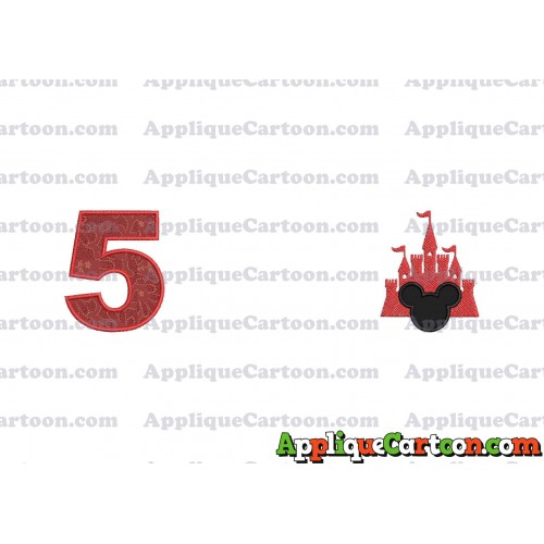 Mickey and Castle Applique Design Birthday Number 5