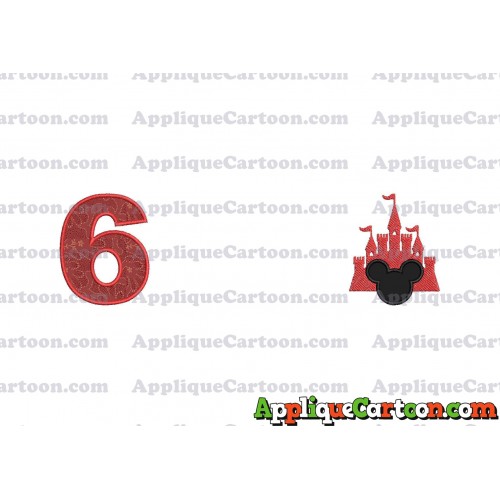 Mickey and Castle Applique Design Birthday Number 6