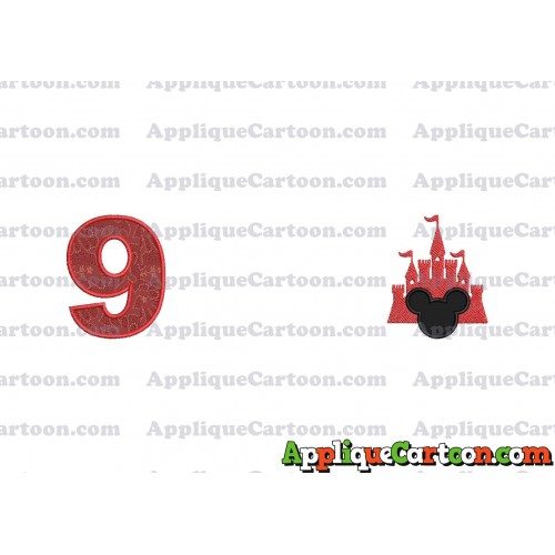 Mickey and Castle Applique Design Birthday Number 9