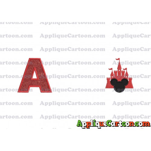 Mickey and Castle Applique Design With Alphabet A