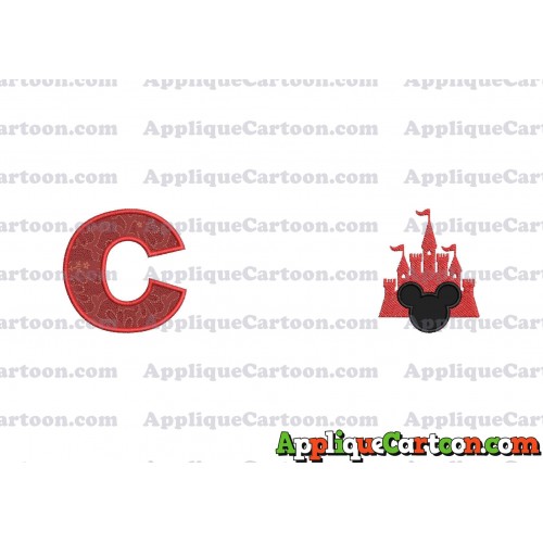 Mickey and Castle Applique Design With Alphabet C
