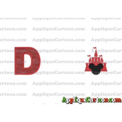 Mickey and Castle Applique Design With Alphabet D