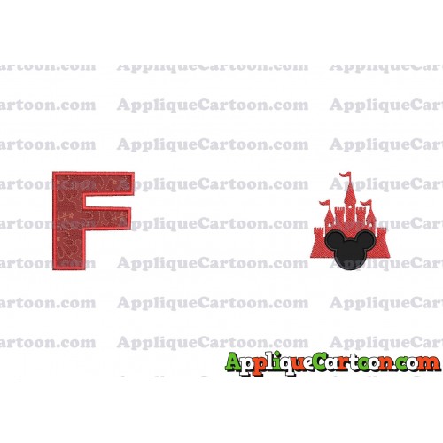 Mickey and Castle Applique Design With Alphabet F