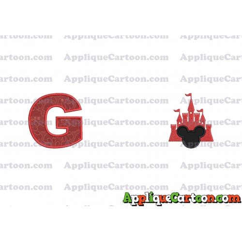 Mickey and Castle Applique Design With Alphabet G