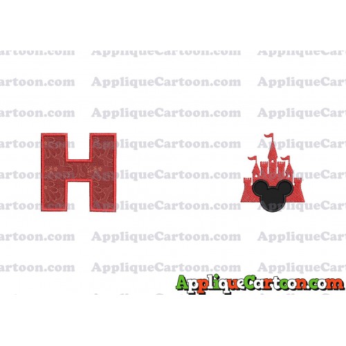 Mickey and Castle Applique Design With Alphabet H