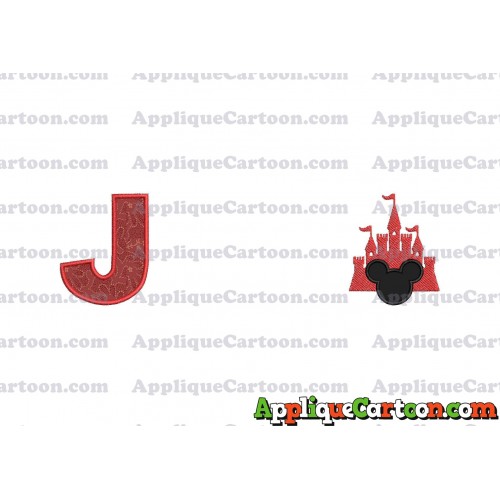 Mickey and Castle Applique Design With Alphabet J