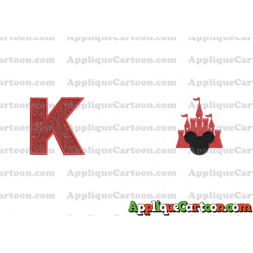 Mickey and Castle Applique Design With Alphabet K