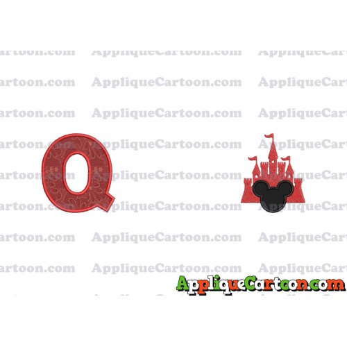 Mickey and Castle Applique Design With Alphabet Q