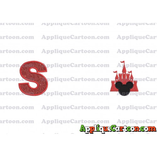 Mickey and Castle Applique Design With Alphabet S