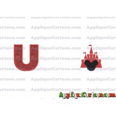 Mickey and Castle Applique Design With Alphabet U