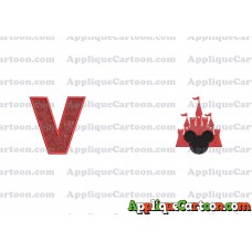 Mickey and Castle Applique Design With Alphabet V