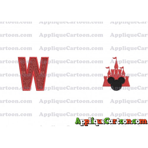 Mickey and Castle Applique Design With Alphabet W