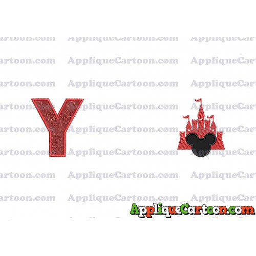 Mickey and Castle Applique Design With Alphabet Y