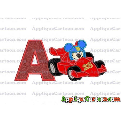 Mickey and the Roadster Racers Number 28 Applique Design With Alphabet A