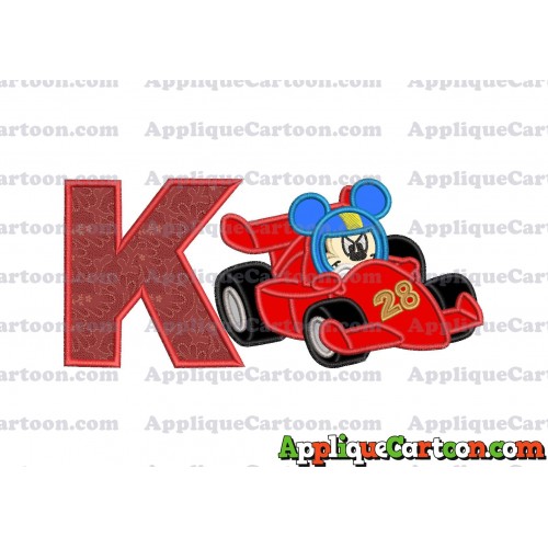 Mickey and the Roadster Racers Number 28 Applique Design With Alphabet K