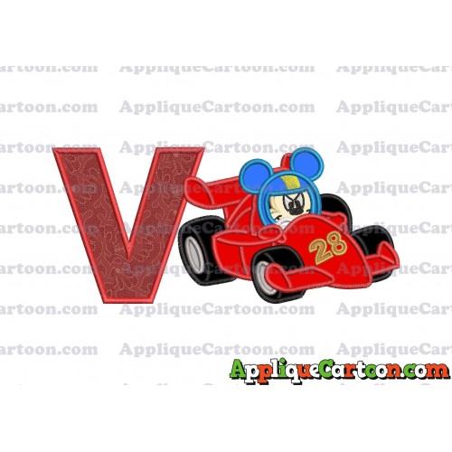 Mickey and the Roadster Racers Number 28 Applique Design With Alphabet V