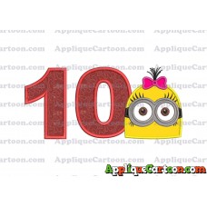 Minion Girl Head Applique Embroidery Design Birthday Number 10