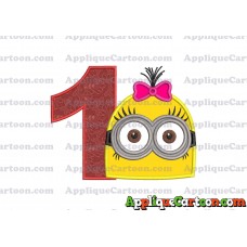 Minion Girl Head Applique Embroidery Design Birthday Number 1