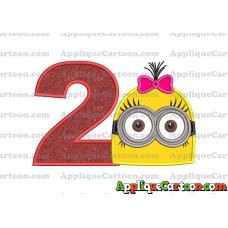 Minion Girl Head Applique Embroidery Design Birthday Number 2