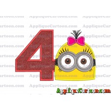Minion Girl Head Applique Embroidery Design Birthday Number 4