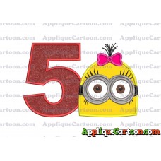 Minion Girl Head Applique Embroidery Design Birthday Number 5