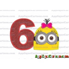 Minion Girl Head Applique Embroidery Design Birthday Number 6