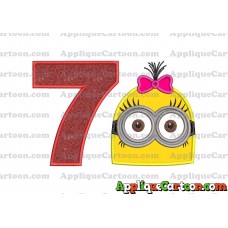Minion Girl Head Applique Embroidery Design Birthday Number 7