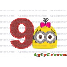 Minion Girl Head Applique Embroidery Design Birthday Number 9