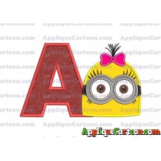 Minion Girl Head Applique Embroidery Design With Alphabet A